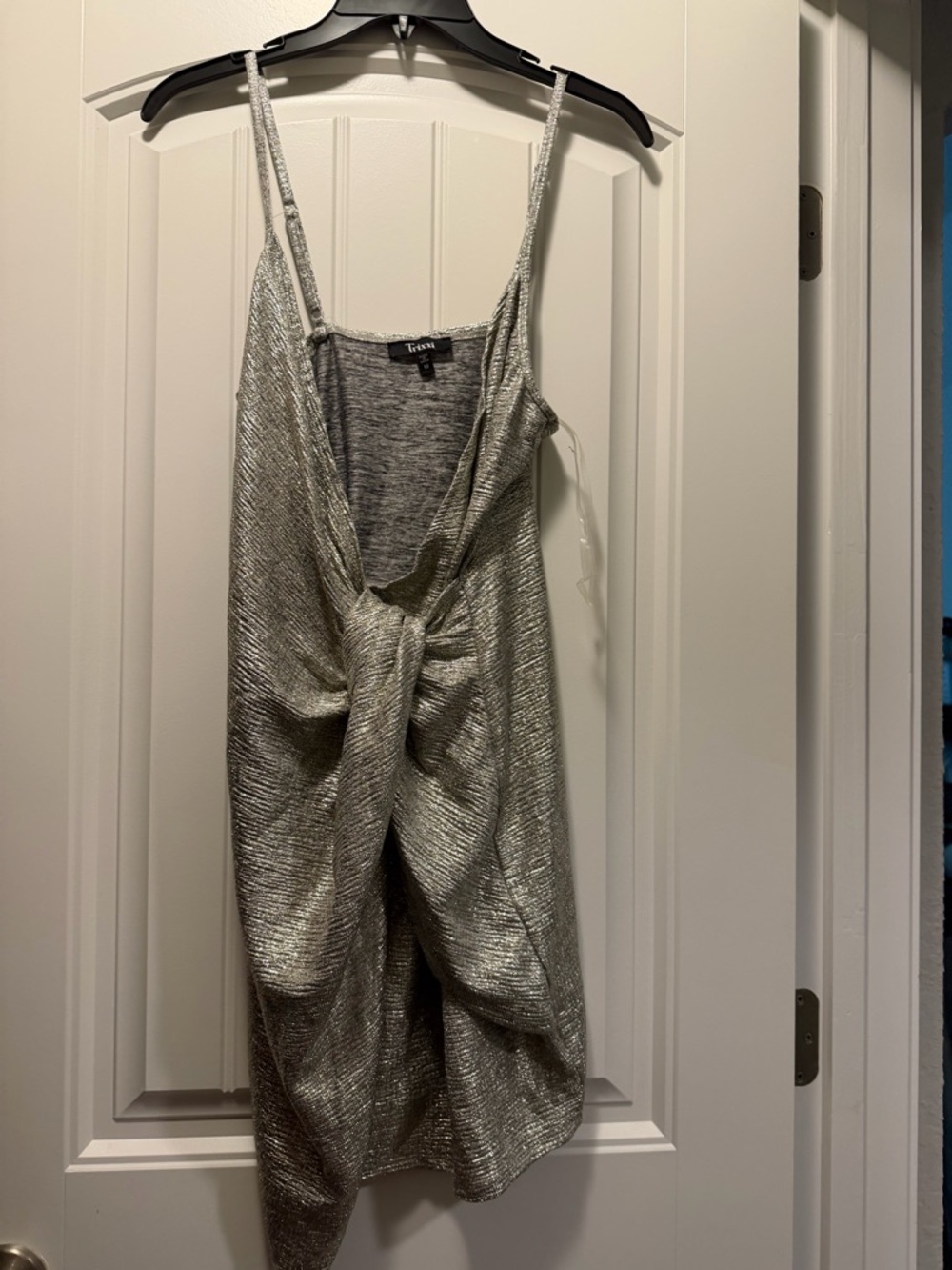 Forever 21 Silver Metallic Twist-Front Strapless Slip Dress